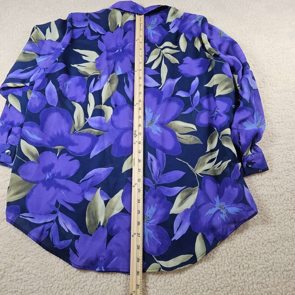 Susan Graver Style Blouse Women Large Purple Floral Button Down Long Sleeve Chic - Picture 9 of 11